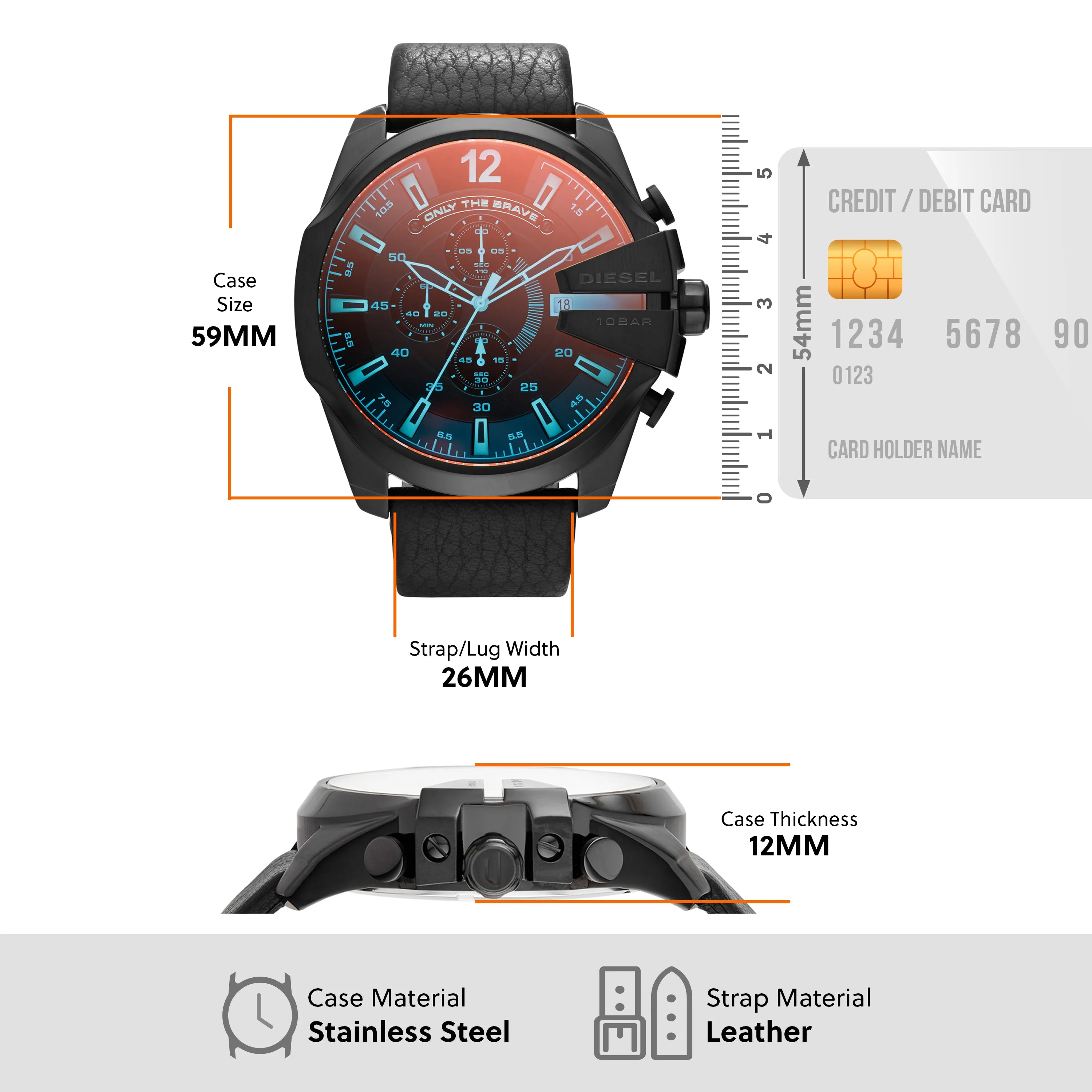 Diesel Mega Chief Black Leather Chronograph Watch DZ4323
