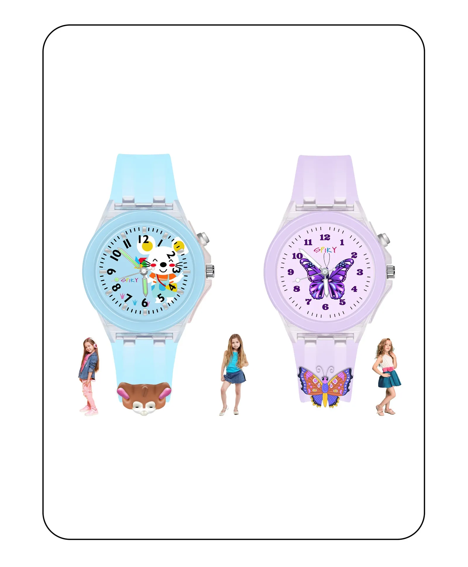 Spiky 3D Astronaut & Spaceship Cartoon Analog Light Watch Combo - Black & Blue